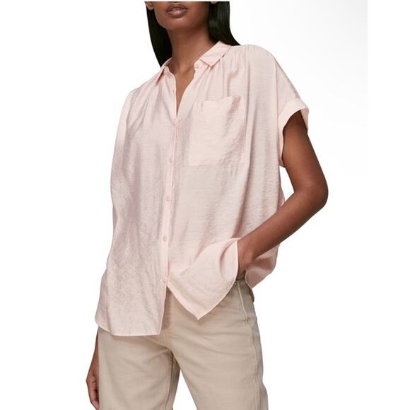 Whistles‎ Blouse Size Large Pale Pink Lightweight Top Collared V Neck Pocket - Picture 1 of 8